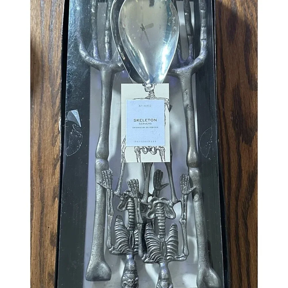Pottery Barn Skeleton‎ & Skeleton Hands 2 Serving Sets Halloween Salad Servers